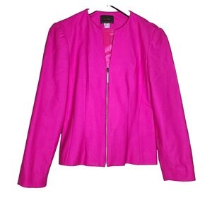 Louben Wool Blazer Pink Full Zip Collarless Lined Preppy Office Business 4
